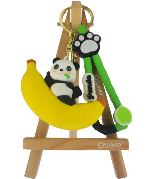 Ottavo Cute Cartoon 3D Silicone High -Quality PVC Material Keychain, Suitable for Boys and Girls(Spiderman Black Hoodi dori) (Panda on Banana)