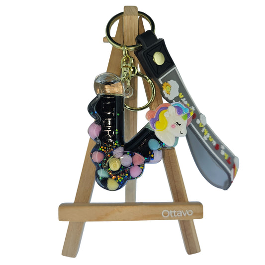 OTTAVO Unicorn Theme Alphabet Letter Glitter Keychain, PVC Water Globe Design, Decorative Bag Charm and Key Ring (Alphabet Letter V)