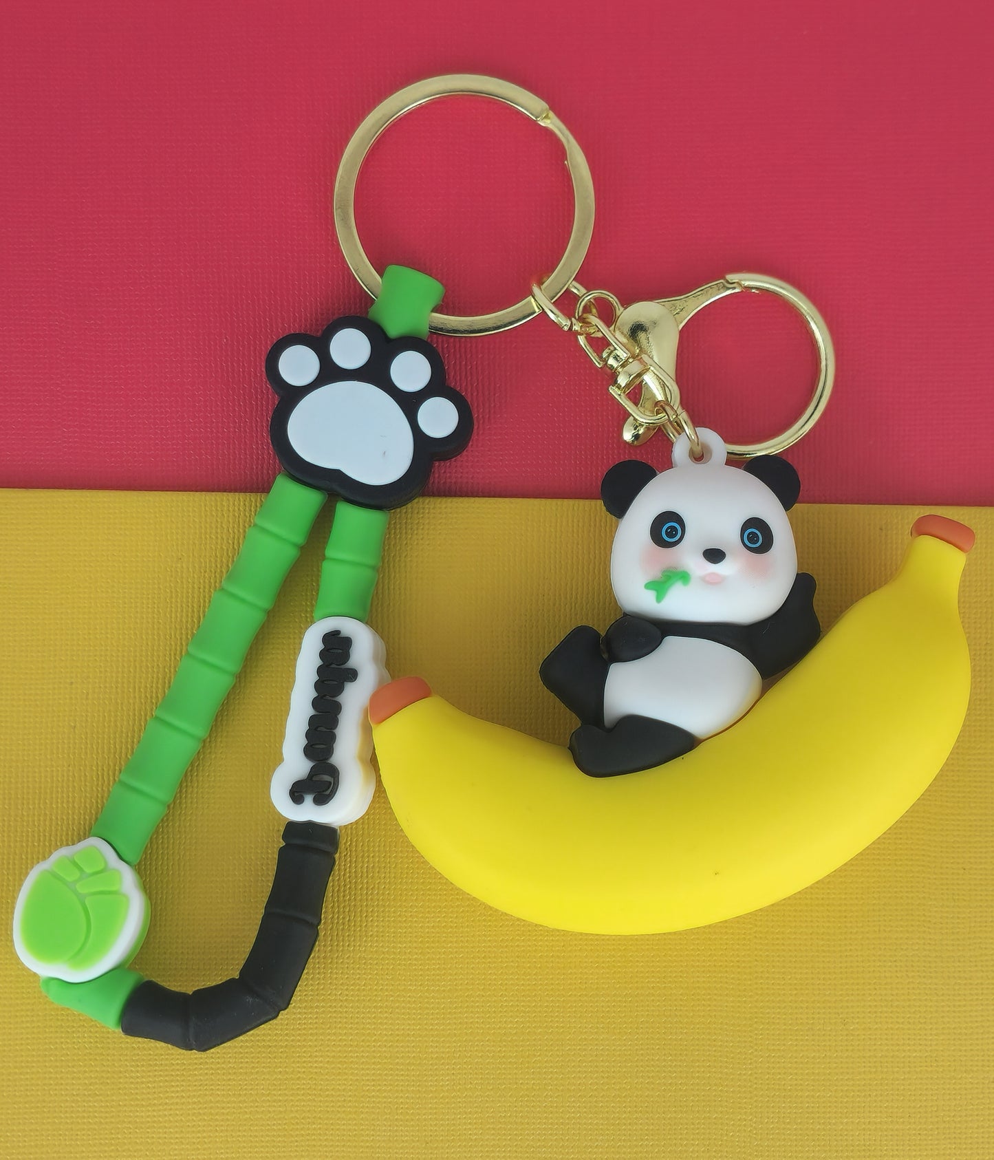 Ottavo Cute Cartoon 3D Silicone High -Quality PVC Material Keychain, Suitable for Boys and Girls(Spiderman Black Hoodi dori) (Panda on Banana)