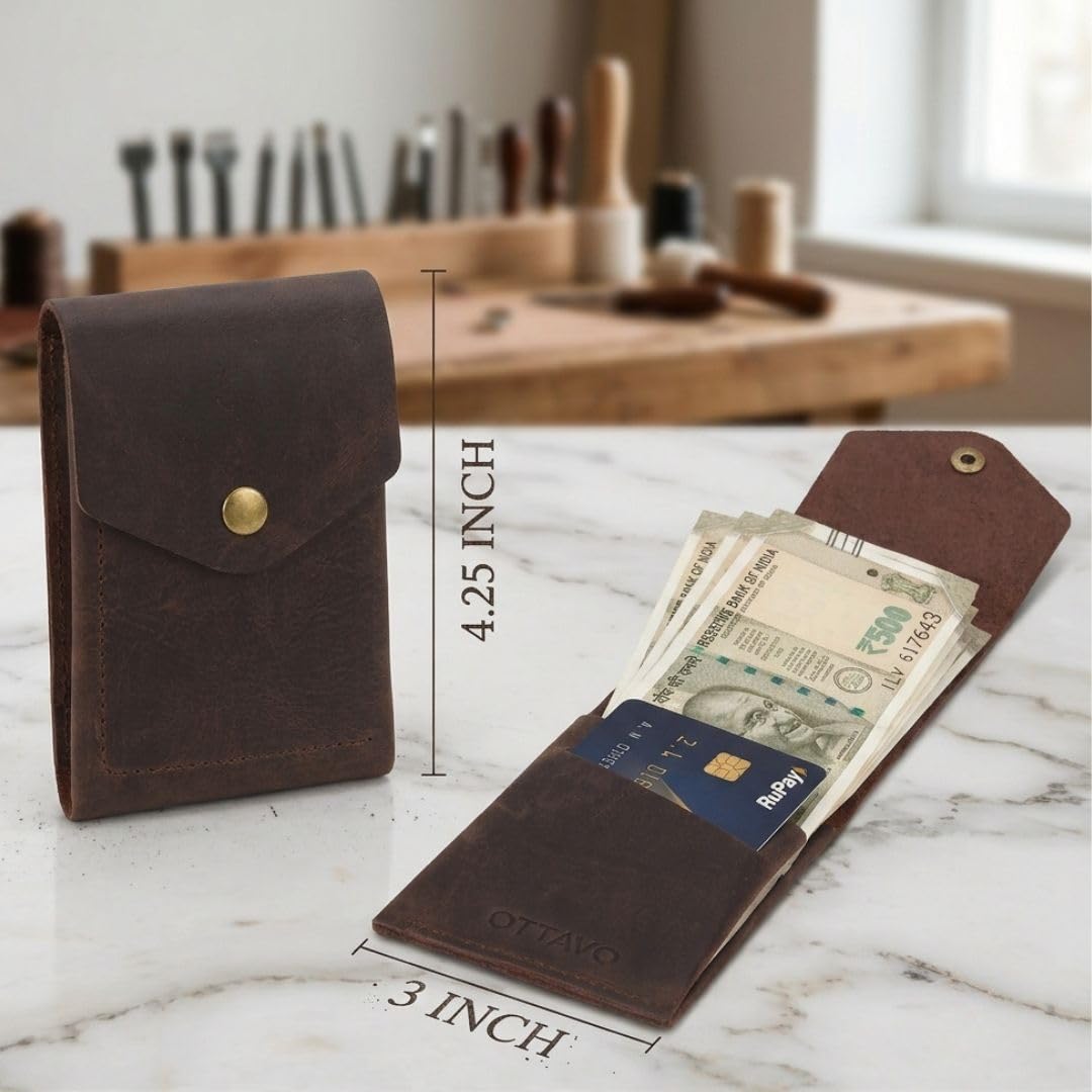 OTTAVO Full Grain Leather Vertical Slim Wallet for Men