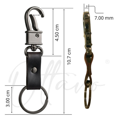 OTTAVO Full Grain Leather Keychain with Carabiner Hook & Key Ring