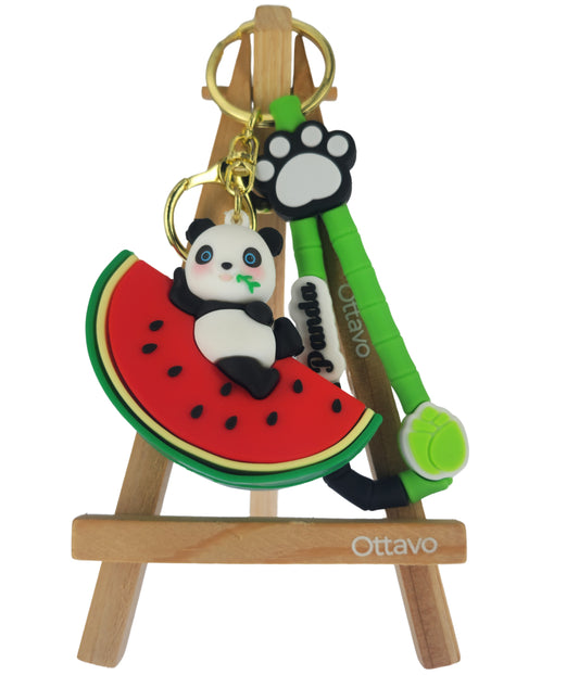 Ottavo Cute Cartoon 3D Silicone High -Quality PVC Material Keychain, Suitable for Boys and Girls(Spiderman Black Hoodi dori) (Panda on Watermelown)
