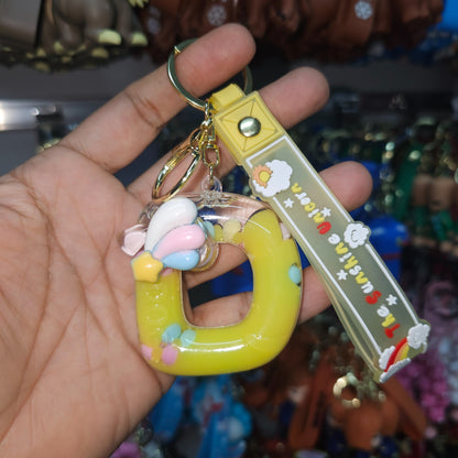 OTTAVO Unicorn Theme Alphabet Letter Glitter Keychain, PVC Water Globe Design, Decorative Bag Charm and Key Ring (Alphabet Letter D)