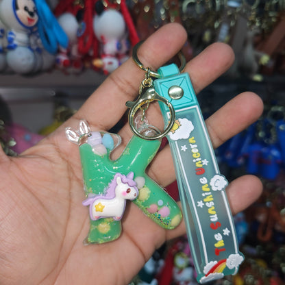 OTTAVO Unicorn Theme Alphabet Letter Glitter Keychain, PVC Water Globe Design, Decorative Bag Charm and Key Ring (Alphabet Letter K)