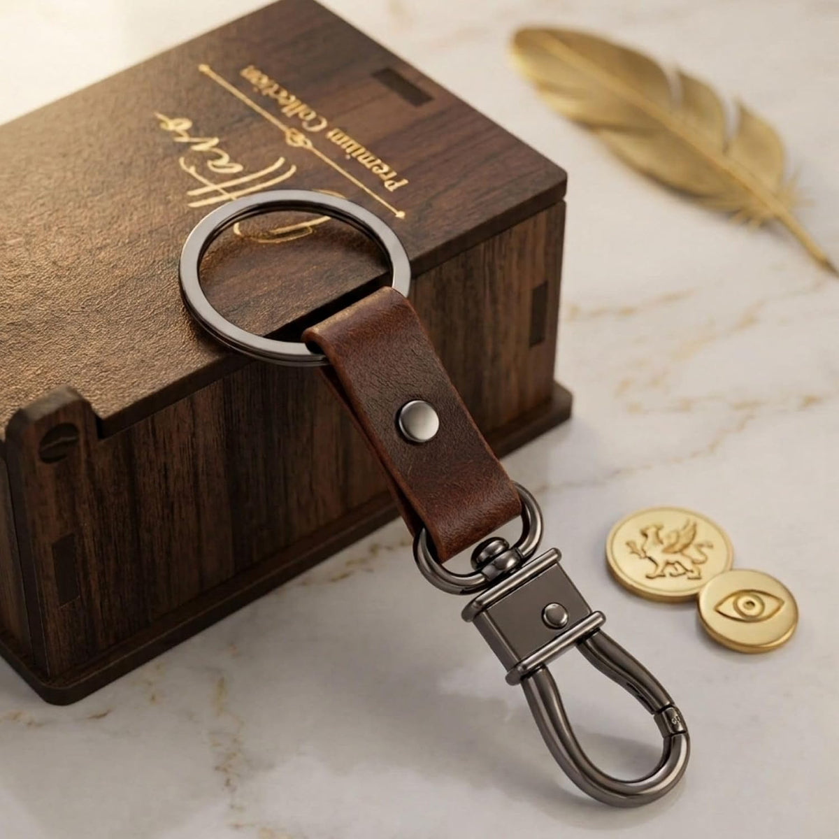 OTTAVO Full Grain Leather Keychain with Carabiner Hook & Key Ring
