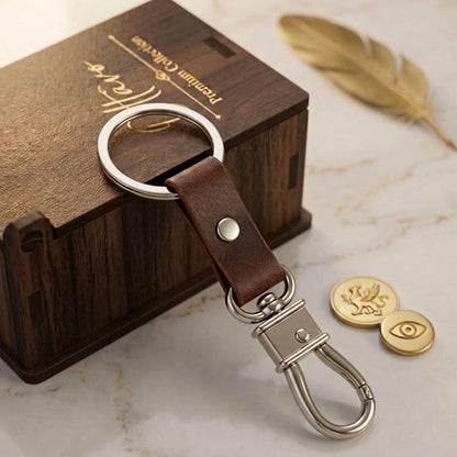 OTTAVO Full Grain Leather Keychain with Carabiner Hook & Key Ring