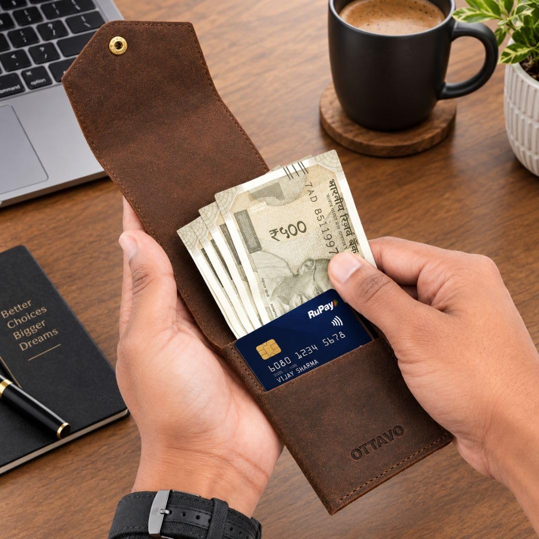OTTAVO Full Grain Leather Vertical Slim Wallet for Men