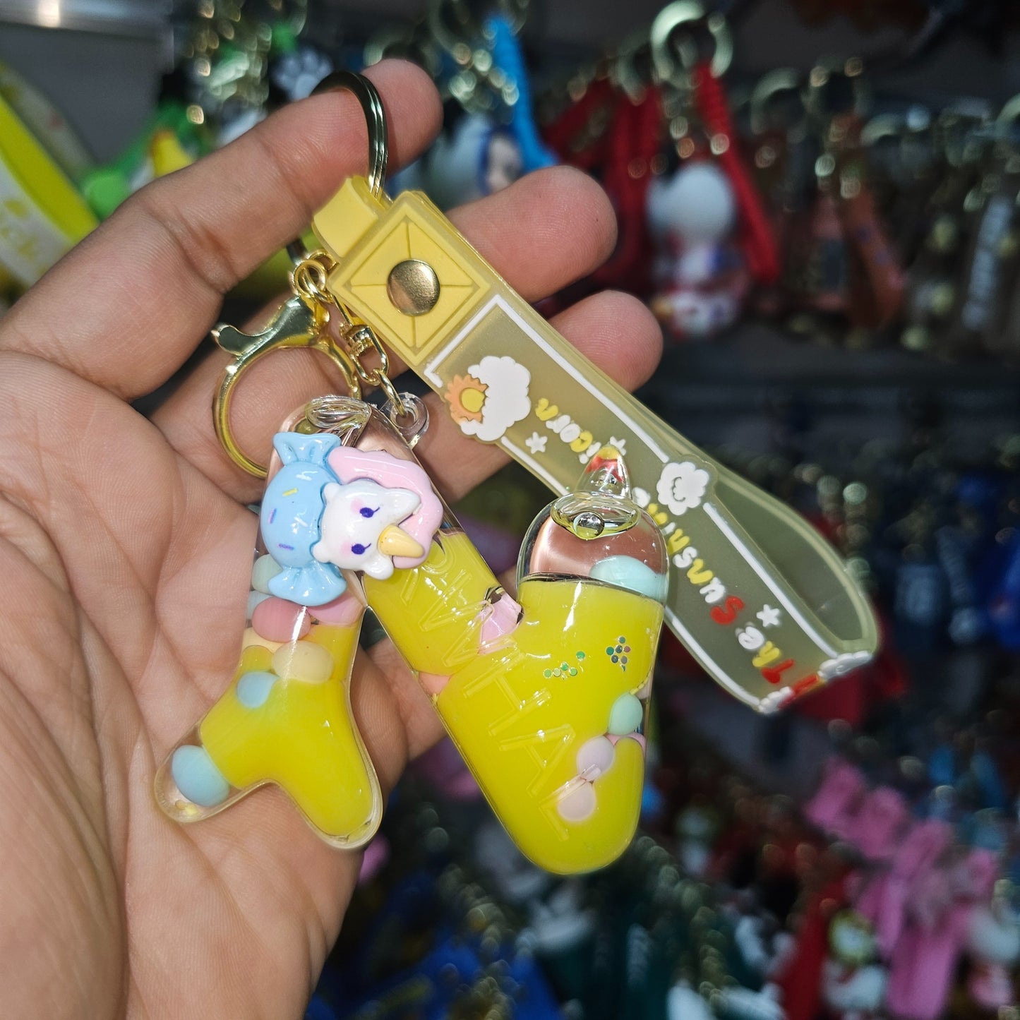 OTTAVO Unicorn Theme Alphabet Letter Glitter Keychain, PVC Water Globe Design, Decorative Bag Charm and Key Ring (Alphabet Letter N)
