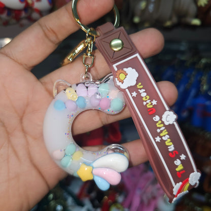 OTTAVO Unicorn Theme Alphabet Letter Glitter Keychain, PVC Water Globe Design, Decorative Bag Charm and Key Ring (Alphabet Letter C)