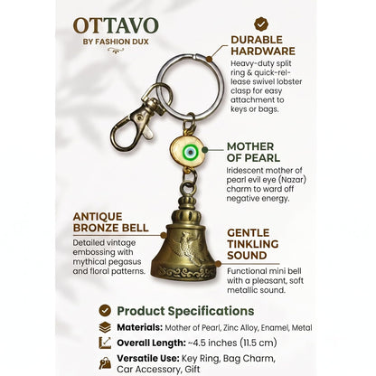 OTTAVO Guardian Bell Keychain with Evil Eye | Laser Engrave Wooden Gift Box