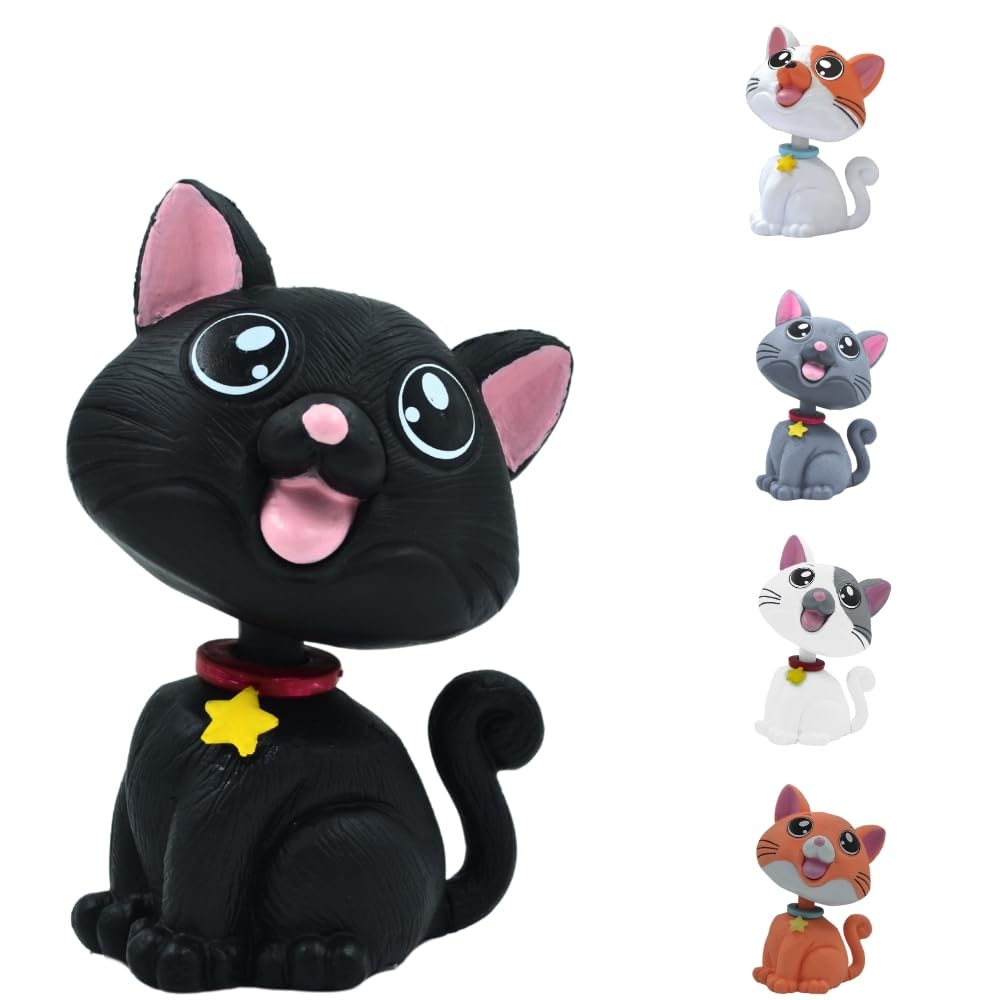 OTTAVO Cat Bobblehead, Dashboard Spring Doll Decoration, Cute Wobble Head Showpiece for Car, Office, Study Table, Black (Black)