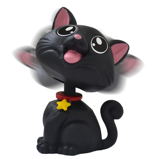OTTAVO Cat Bobblehead, Dashboard Spring Doll Decoration, Cute Wobble Head Showpiece for Car, Office, Study Table, Black (Black)