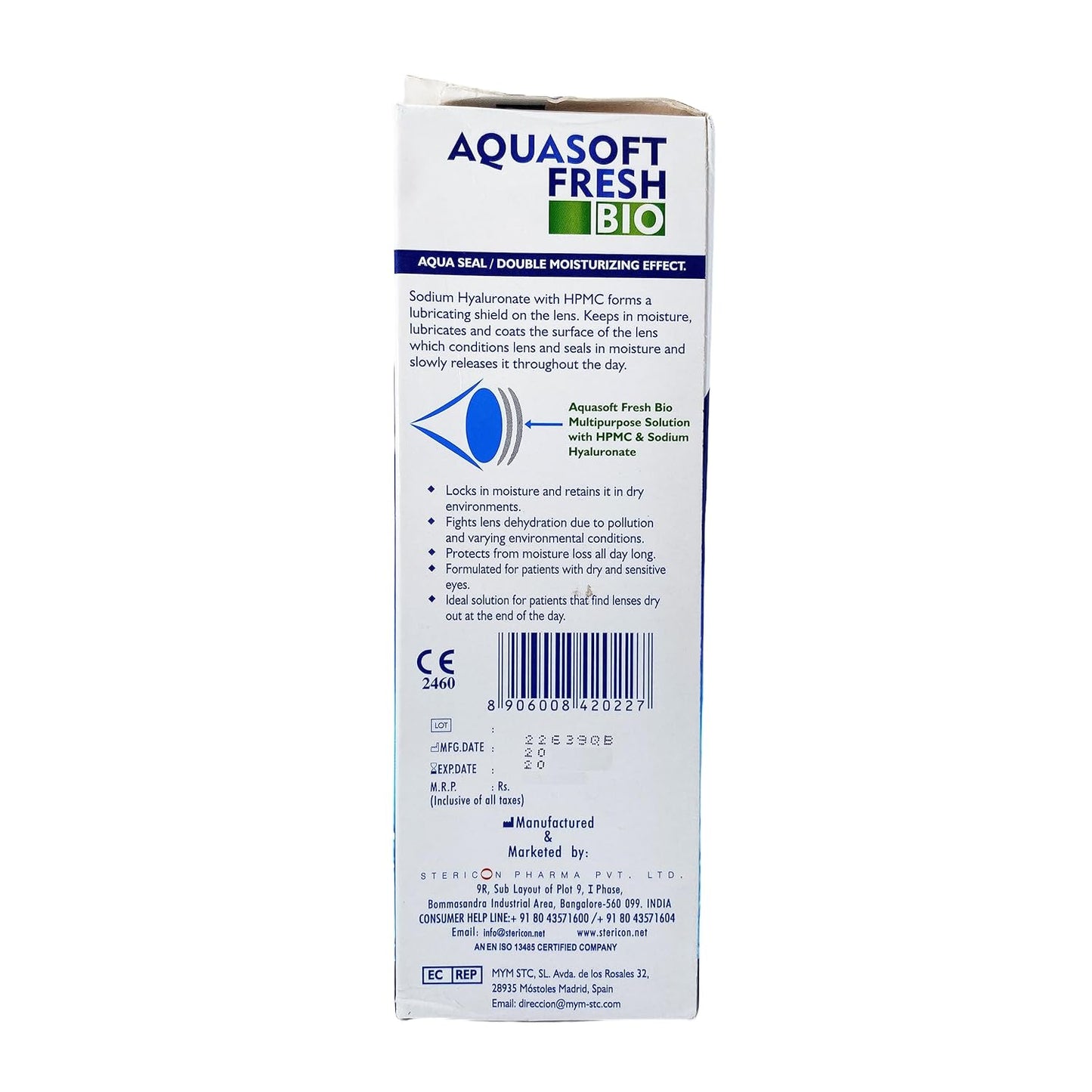 Aquasoft Fresh Bio Double Moisturizing Multipurpose Contact Lens Cleaning Solution (360ml)