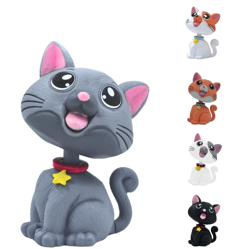OTTAVO Cat Bobblehead, Dashboard Spring Doll Decoration, Cute Wobble Head Showpiece for Car, Office, Study Table, Black (Grey)