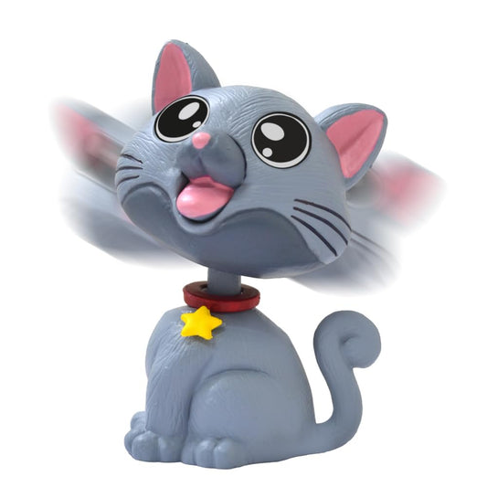 OTTAVO Cat Bobblehead, Dashboard Spring Doll Decoration, Cute Wobble Head Showpiece for Car, Office, Study Table, Black (Grey)