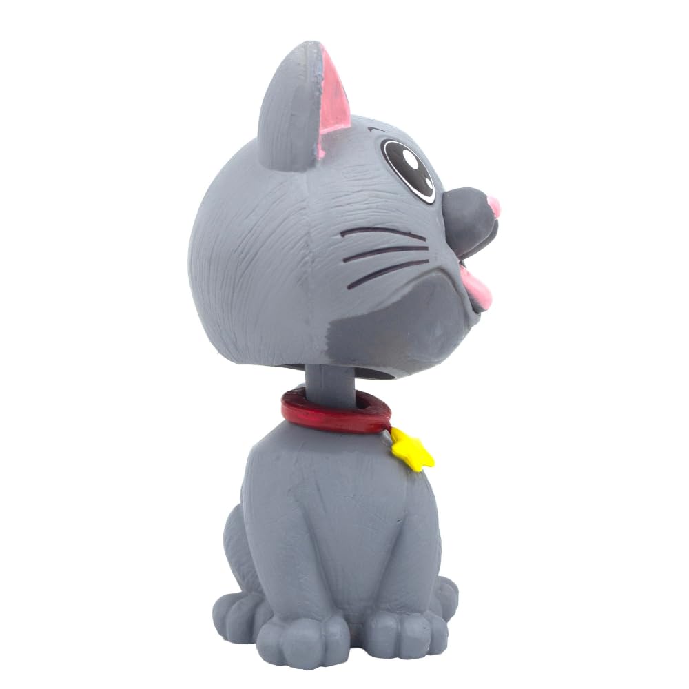 OTTAVO Cat Bobblehead, Dashboard Spring Doll Decoration, Cute Wobble Head Showpiece for Car, Office, Study Table, Black (Grey)