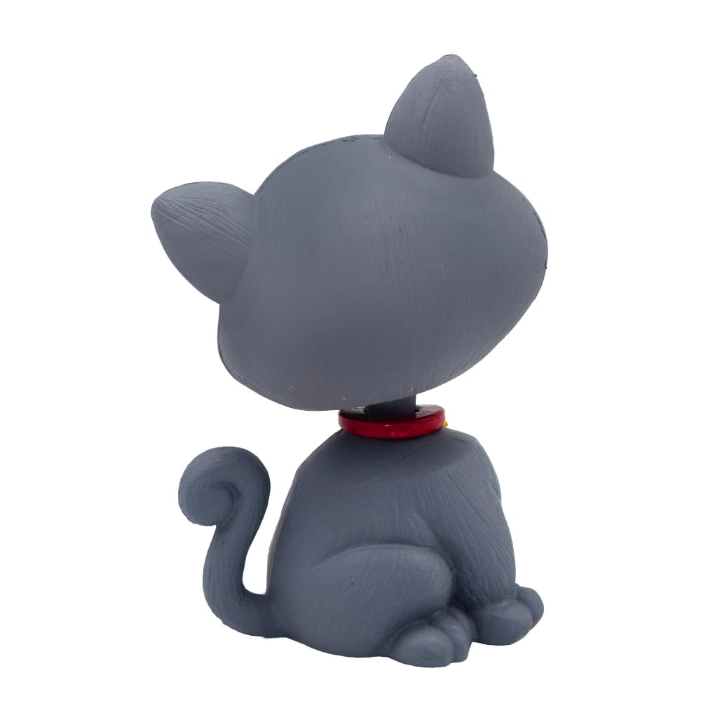 OTTAVO Cat Bobblehead, Dashboard Spring Doll Decoration, Cute Wobble Head Showpiece for Car, Office, Study Table, Black (Grey)