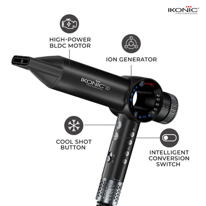 Ikonic Hair Dryer ID 2.0 (Black and Metallic Silver)