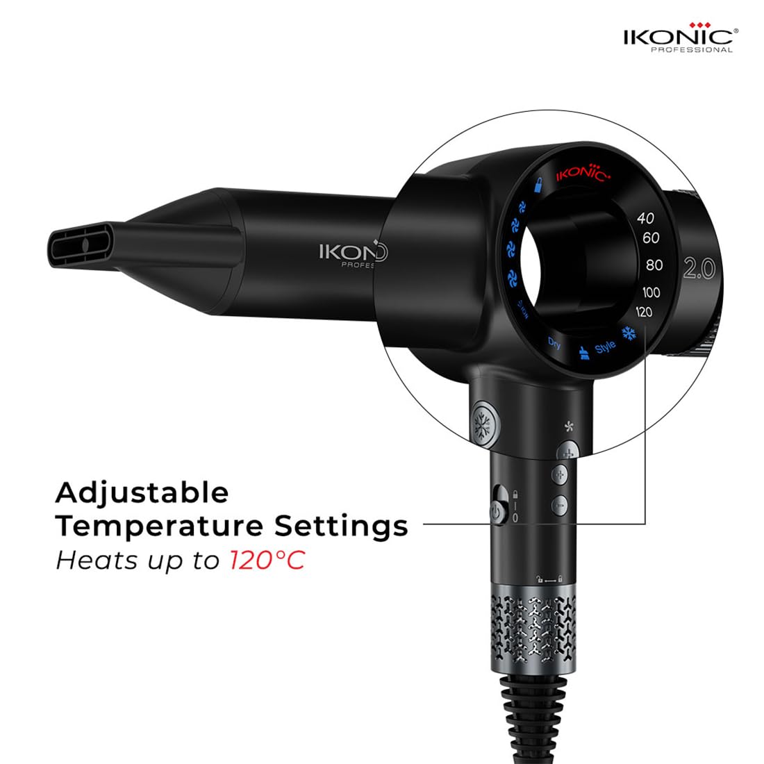 Ikonic Hair Dryer ID 2.0 (Black and Metallic Silver)