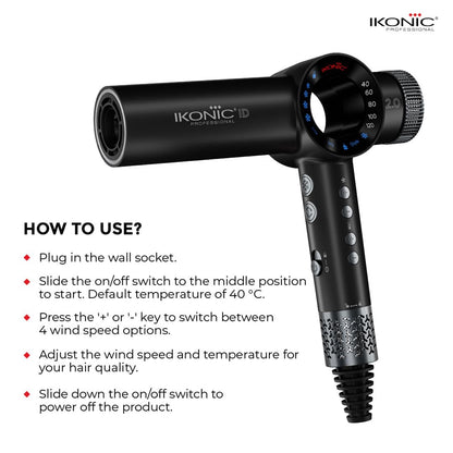 Ikonic Hair Dryer ID 2.0 (Black and Metallic Silver)