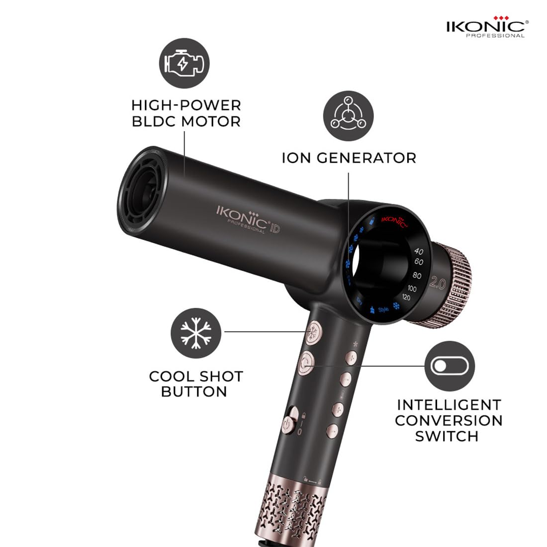 Ikonic Hair Dryer ID 2.0 (Grey and Rose Gold)