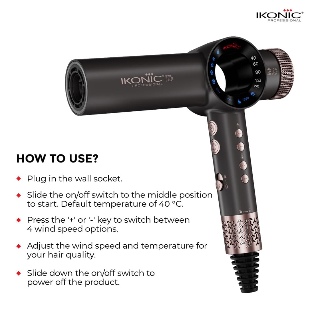 Ikonic Hair Dryer ID 2.0 (Grey and Rose Gold)