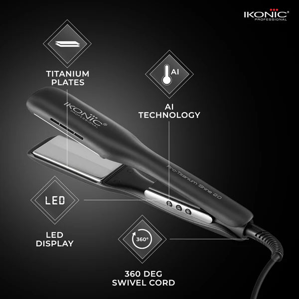 Ikonic Pro Titanium Shine 2.00 Hair Straightener Black with AI Technology