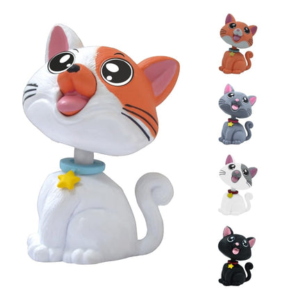 OTTAVO Cat Bobblehead, Dashboard Spring Doll Decoration, Cute Wobble Head Showpiece for Car, Office, Study Table, Black (White and Orange)