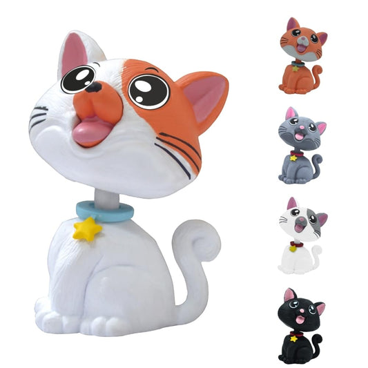 OTTAVO Cat Bobblehead, Dashboard Spring Doll Decoration, Cute Wobble Head Showpiece for Car, Office, Study Table, Black (White and Orange)