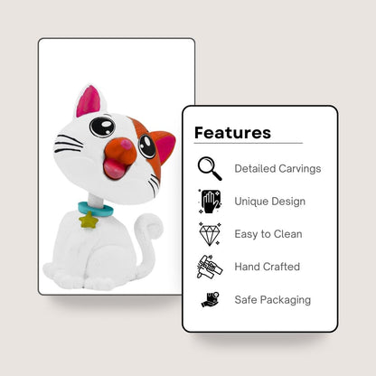 OTTAVO Cat Bobblehead, Dashboard Spring Doll Decoration, Cute Wobble Head Showpiece for Car, Office, Study Table, Black (White and Orange)