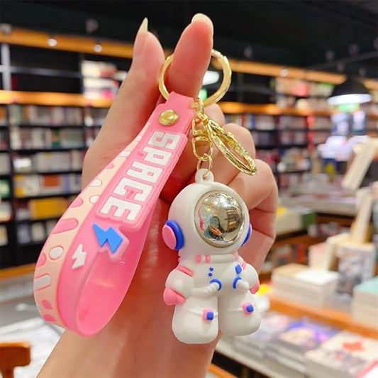 Ottavo Cute Cartoon 3D Silicone High -Quality PVC Material Keychain, Suitable for Boys and Girls(Spaceman Pink)