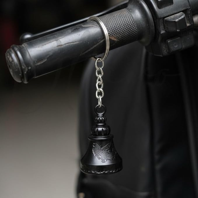 OTTAVO Guardian Bell Keychain, Premium Mat Black, Tibetan Style, 5 cm Height, Good Luck Charm(Premium Mat Black)