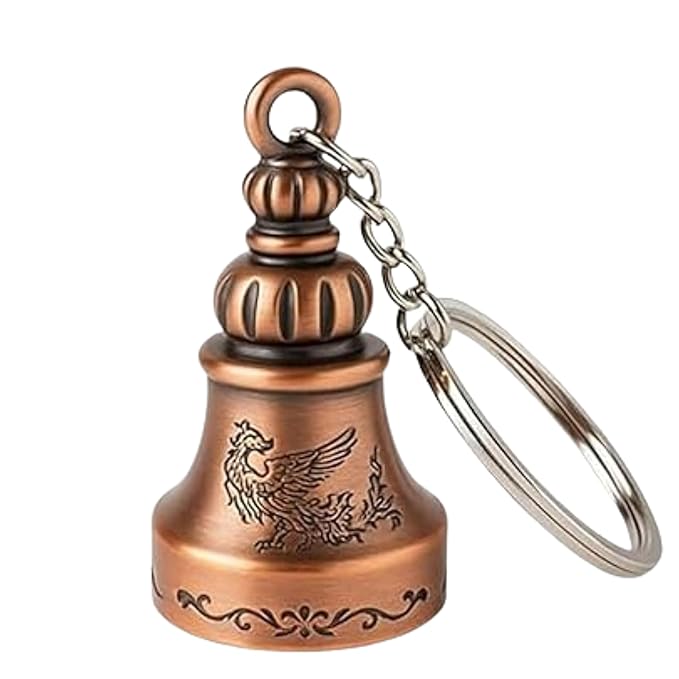OTTAVO Guardian Bell Keychain, Oxidized Copper, Tibetan Style, 5 cm Height, Good Luck Charm(Antique Copper Style 2)