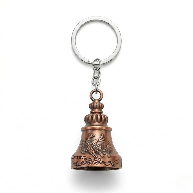 OTTAVO Guardian Bell Keychain, Falcon Oxidized Copper, Tibetan Style, 5 cm Height, Good Luck Charm(Antique Copper Falcon)