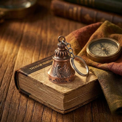 OTTAVO Guardian Bell Keychain, Falcon Oxidized Copper, Tibetan Style, 5 cm Height, Good Luck Charm(Antique Copper Falcon)