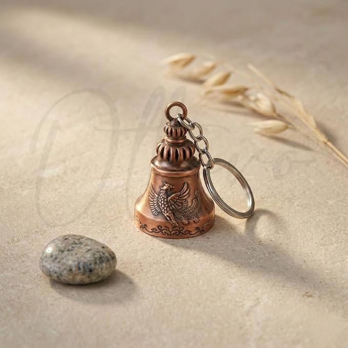 OTTAVO Guardian Bell Keychain, Falcon Oxidized Copper, Tibetan Style, 5 cm Height, Good Luck Charm(Antique Copper Falcon)
