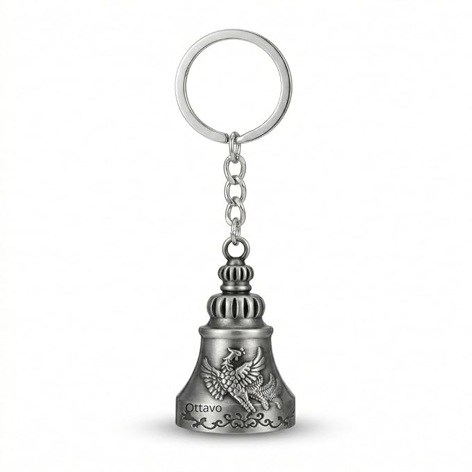 OTTAVO Guardian Bell Keychain, Falcon Oxidized Silver, Tibetan Style, 5 cm Height, Good Luck Charm(Antique Silver Falcon)