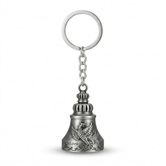 OTTAVO Guardian Bell Keychain, Falcon Oxidized Silver, Tibetan Style, 5 cm Height, Good Luck Charm(Antique Silver Falcon)