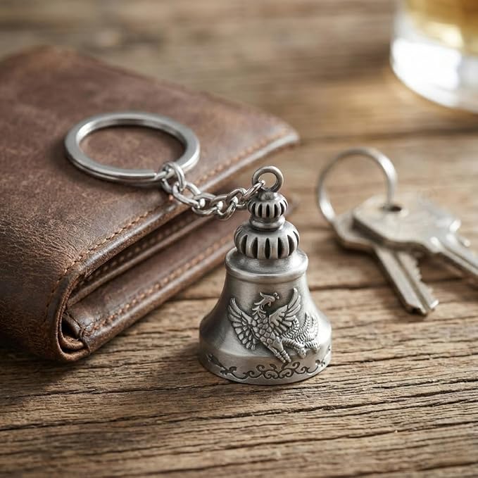 OTTAVO Guardian Bell Keychain, Falcon Oxidized Silver, Tibetan Style, 5 cm Height, Good Luck Charm(Antique Silver Falcon)