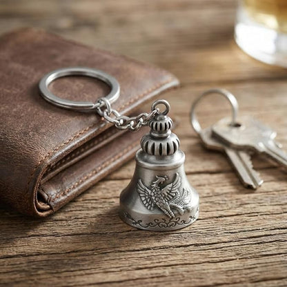OTTAVO Guardian Bell Keychain, Falcon Oxidized Silver, Tibetan Style, 5 cm Height, Good Luck Charm(Antique Silver Falcon)