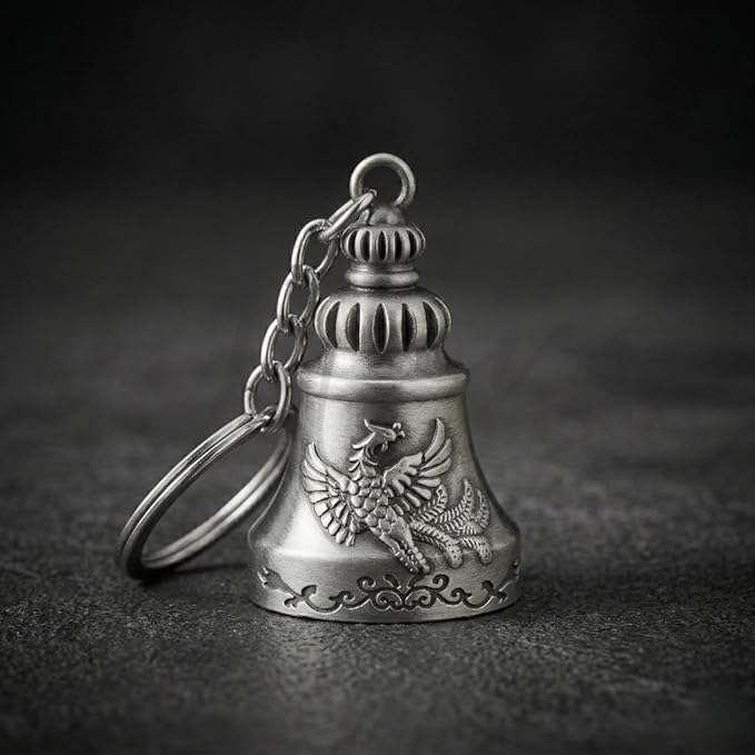 OTTAVO Guardian Bell Keychain, Falcon Oxidized Silver, Tibetan Style, 5 cm Height, Good Luck Charm(Antique Silver Falcon)