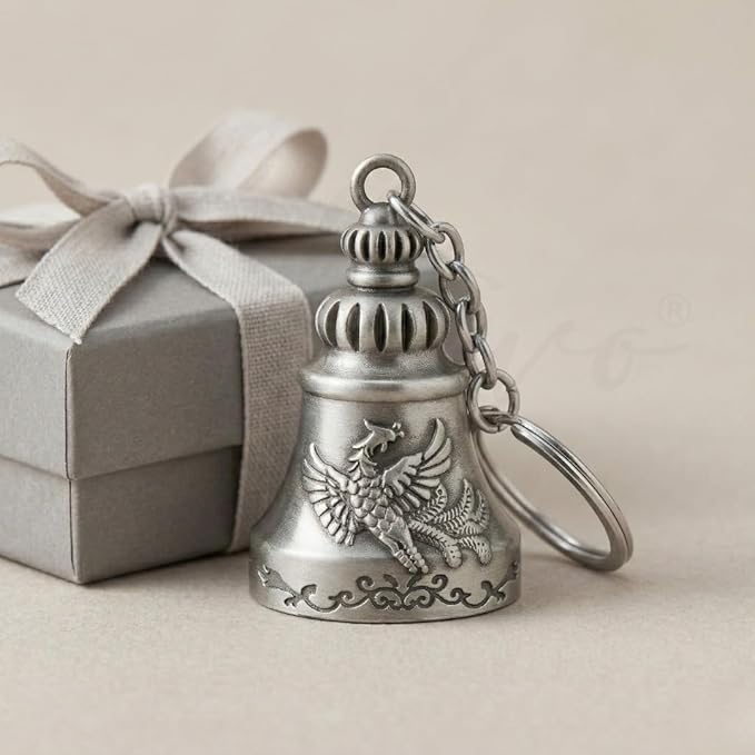 OTTAVO Guardian Bell Keychain, Falcon Oxidized Silver, Tibetan Style, 5 cm Height, Good Luck Charm(Antique Silver Falcon)
