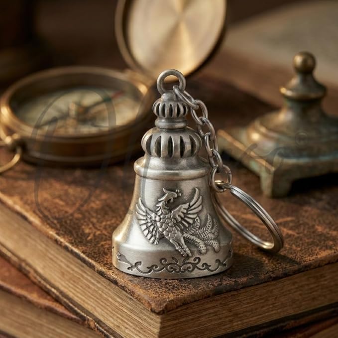 OTTAVO Guardian Bell Keychain, Falcon Oxidized Silver, Tibetan Style, 5 cm Height, Good Luck Charm(Antique Silver Falcon)
