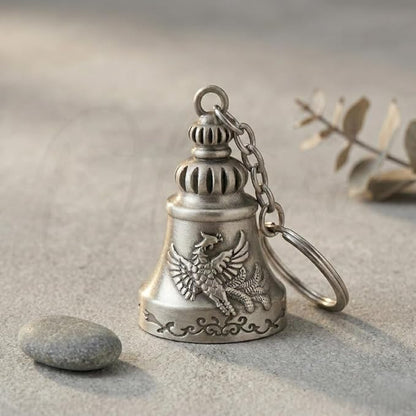 OTTAVO Guardian Bell Keychain, Falcon Oxidized Silver, Tibetan Style, 5 cm Height, Good Luck Charm(Antique Silver Falcon)