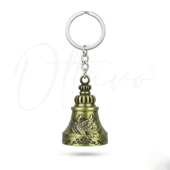 OTTAVO Guardian Bell Keychain, Falcon Oxidized gold, Tibetan Style, 5 cm Height, Good Luck Charm(Antique Gold Falcon)