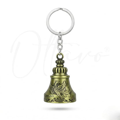 OTTAVO Guardian Bell Keychain, Falcon Oxidized gold, Tibetan Style, 5 cm Height, Good Luck Charm(Antique Gold Falcon)