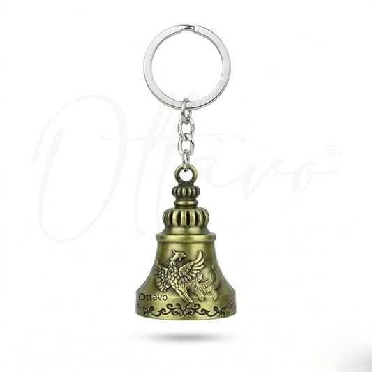 OTTAVO Guardian Bell Keychain, Falcon Oxidized gold, Tibetan Style, 5 cm Height, Good Luck Charm(Antique Gold Falcon)