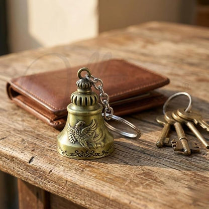 OTTAVO Guardian Bell Keychain, Falcon Oxidized gold, Tibetan Style, 5 cm Height, Good Luck Charm(Antique Gold Falcon)