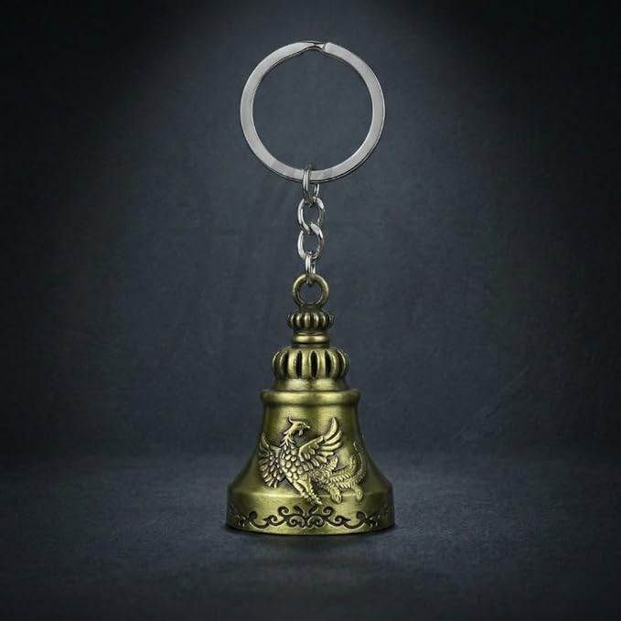 OTTAVO Guardian Bell Keychain, Falcon Oxidized gold, Tibetan Style, 5 cm Height, Good Luck Charm(Antique Gold Falcon)