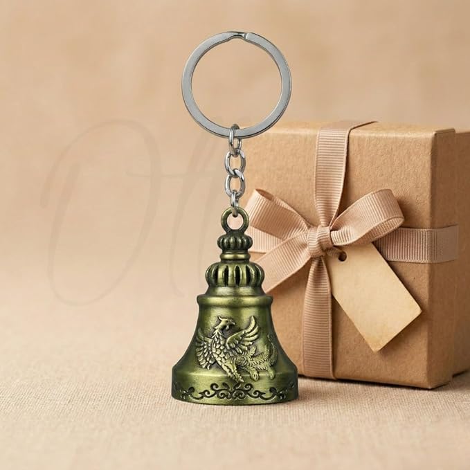 OTTAVO Guardian Bell Keychain, Falcon Oxidized gold, Tibetan Style, 5 cm Height, Good Luck Charm(Antique Gold Falcon)